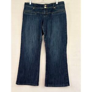 Cache Dark Wash Bootcut Jeans Double Button Flap Pocket‎ Denim Blue